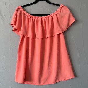 Michael Kors Women Off The Shoulder Top XL Coral Ruffle Elastic Trim Lightweight